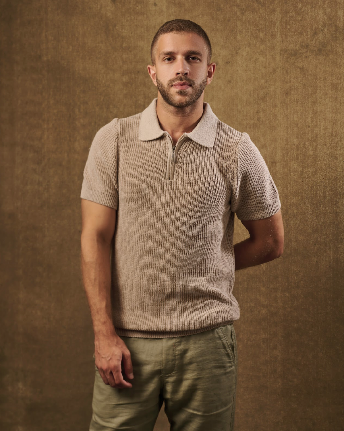 Classic Zipper Knit Polo Shirt - Main Image