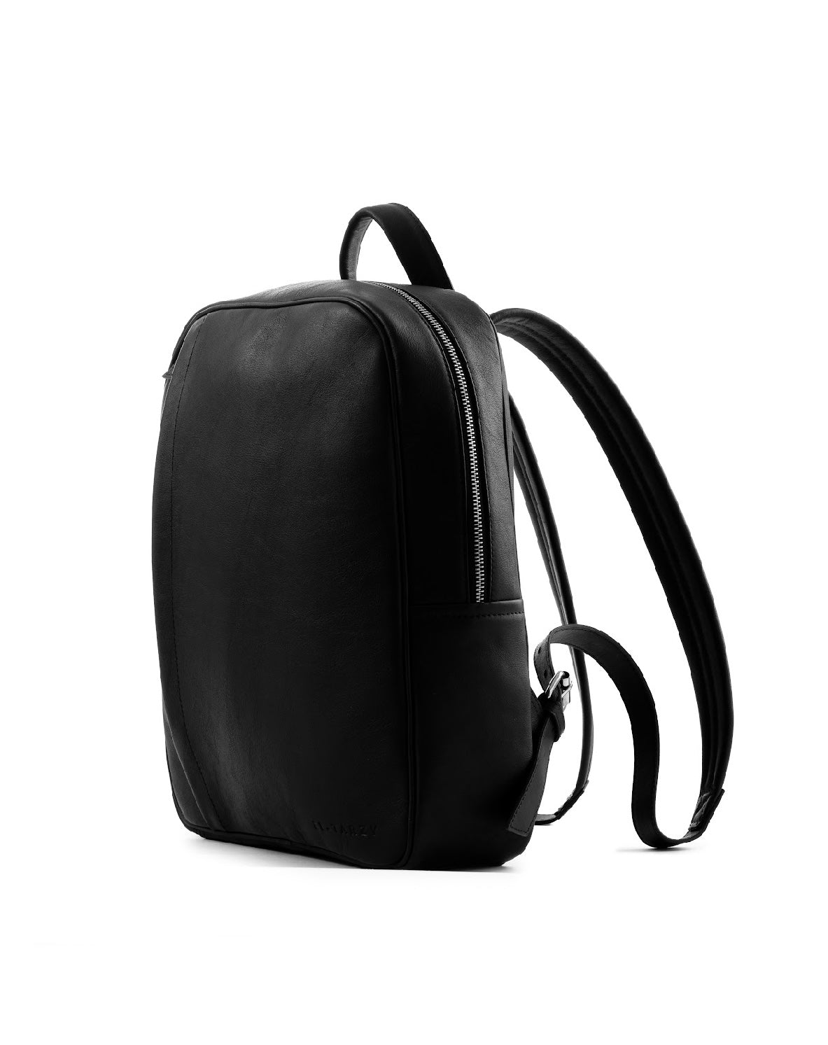 black leather backpack with metal Sleek Leather Backpack with Metal Zipper Bag