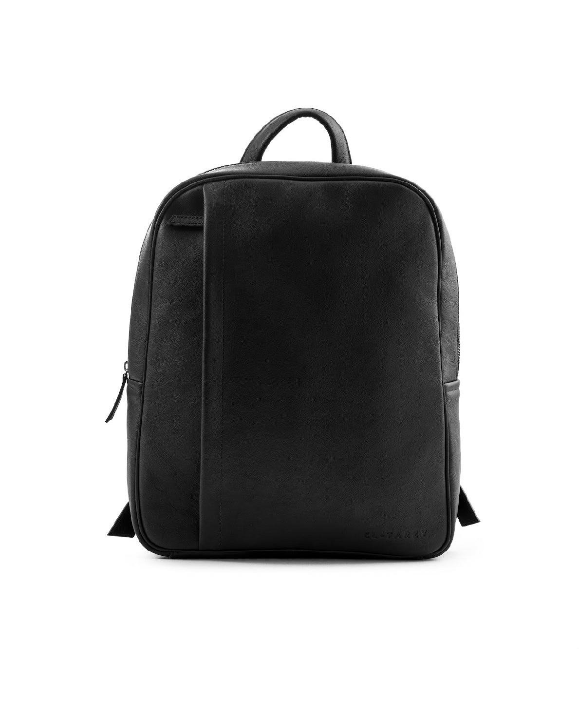 black leather backpack with metal Sleek Leather Backpack with Metal Zipper Bag