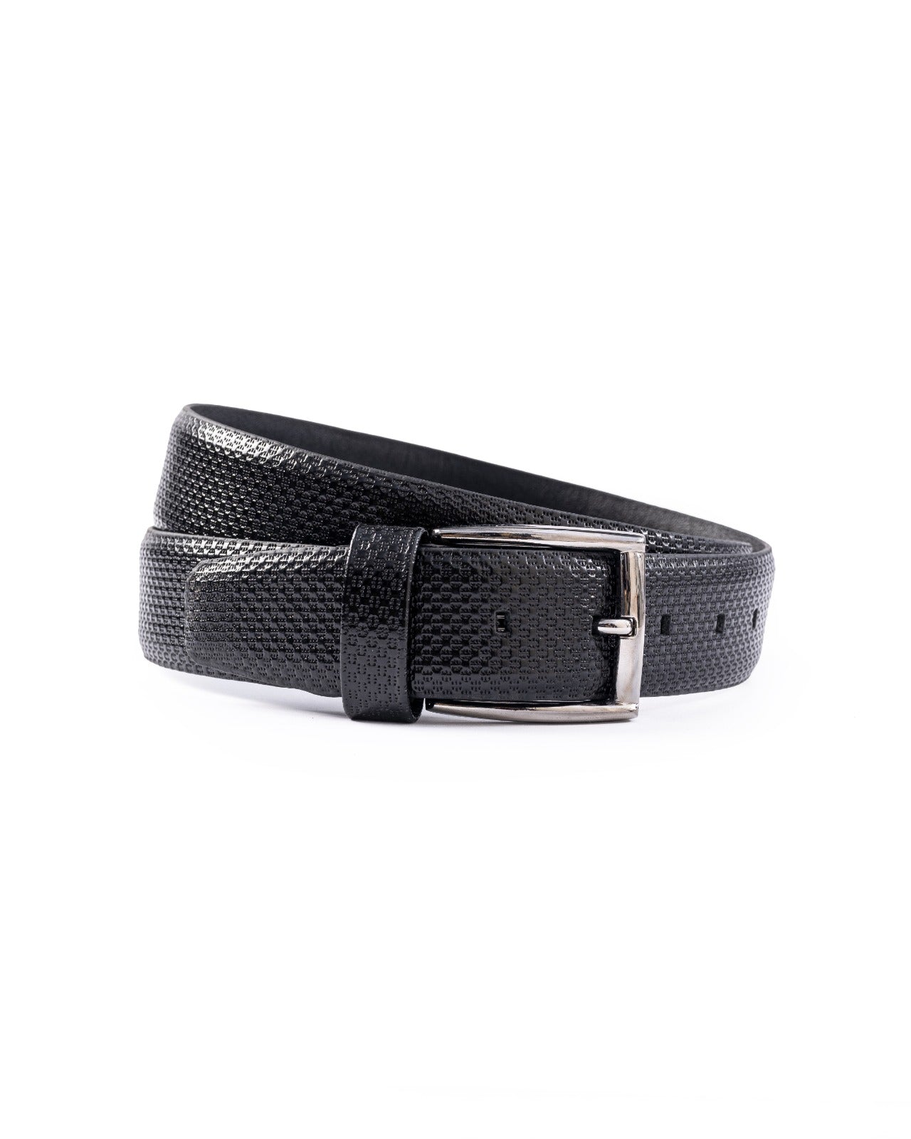 Embossed Pattern Leather Black Belt