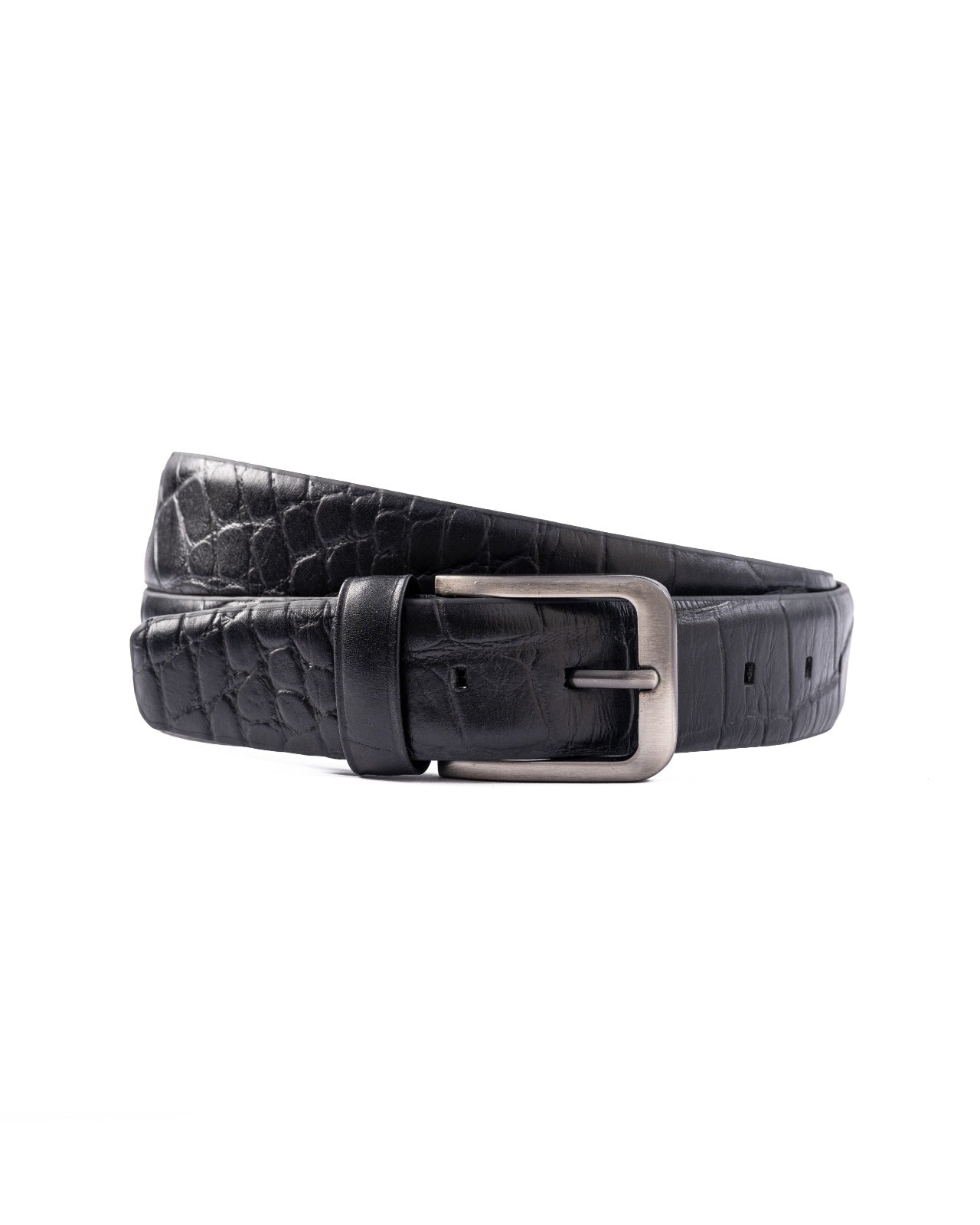 Crocodile Embossed Leather Black Belt