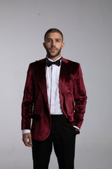 Maroon velvet peak lapel suit