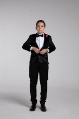 Black peak lapel velvet suit for kids