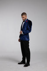 Blue peak lapel velvet suit