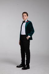 Green peak lapel velvet suit for kids