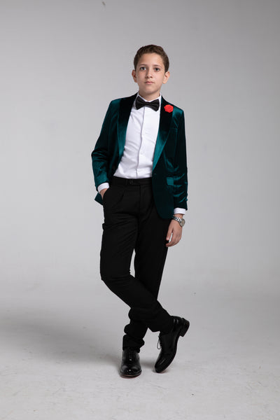 Green peak lapel suit for kids