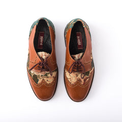 Brown leather x flowery patterned shoes