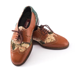Brown leather x flowery patterned shoes