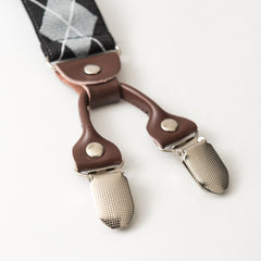 Black x grey diamond patterned suspender
