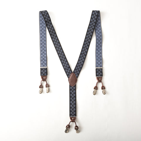 Black x blue diamond patterned suspender