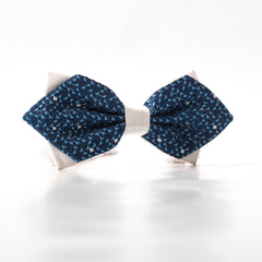 White x blue patterned pointed Bow tie