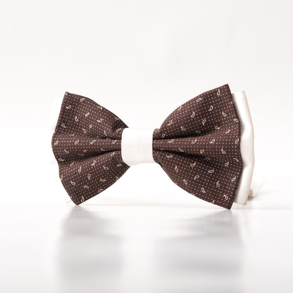 White x brown patterned butterfly Bow tie