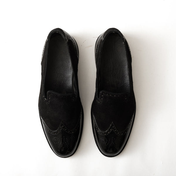 Black leather x chamois shoes